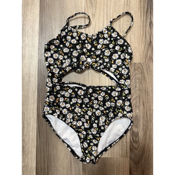 Front Row Other - Girls Art Class Daisy Floral One Piece Swimsuit Size 8 Black Cutout Knot Front